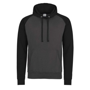 AWDis kapucnis baseball pul�ver, Charcoal Grey/Jet Bl